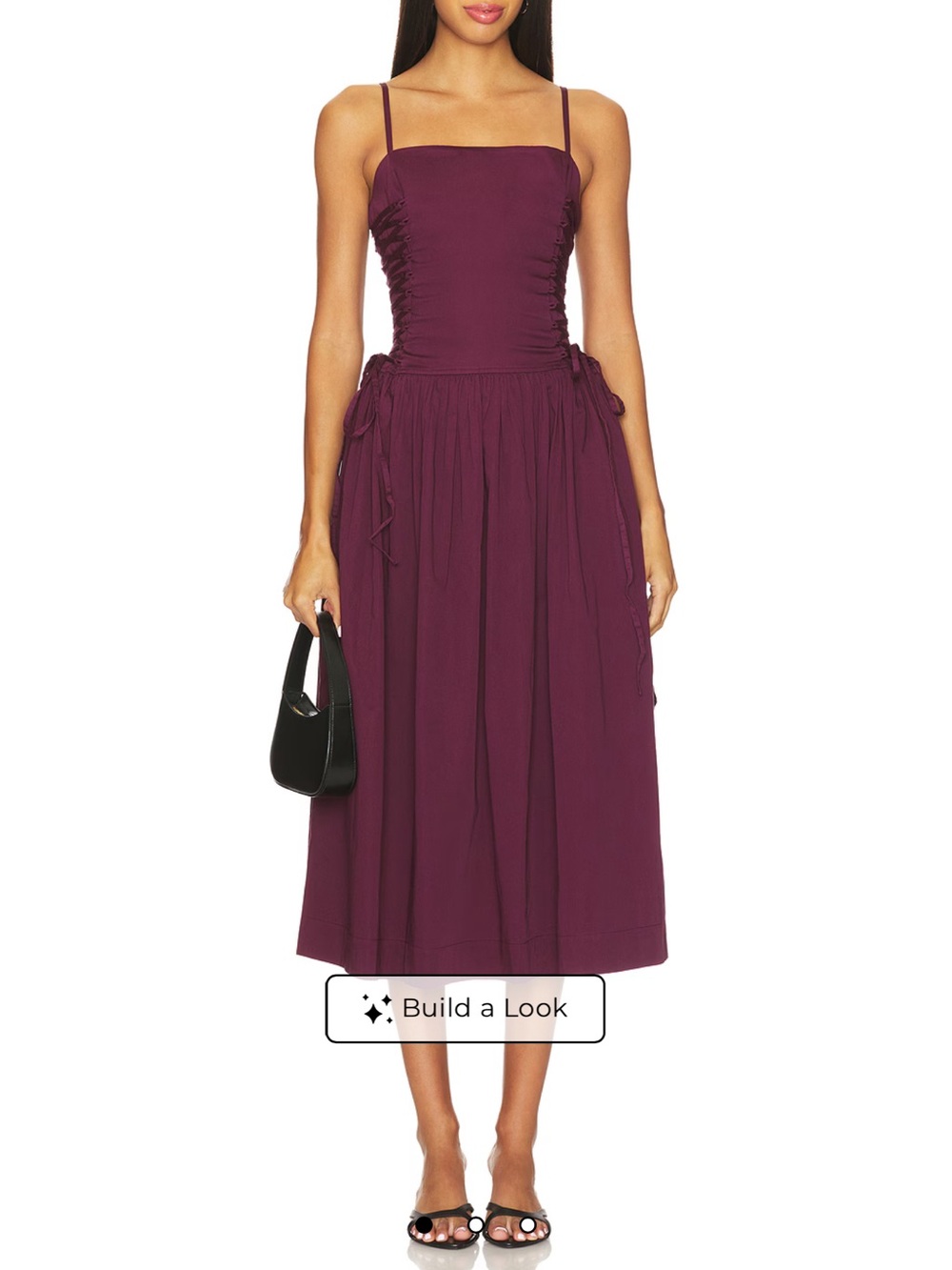 Damson Madder Angelina Square-Neck Midi Dress in fig with Ruched Sides